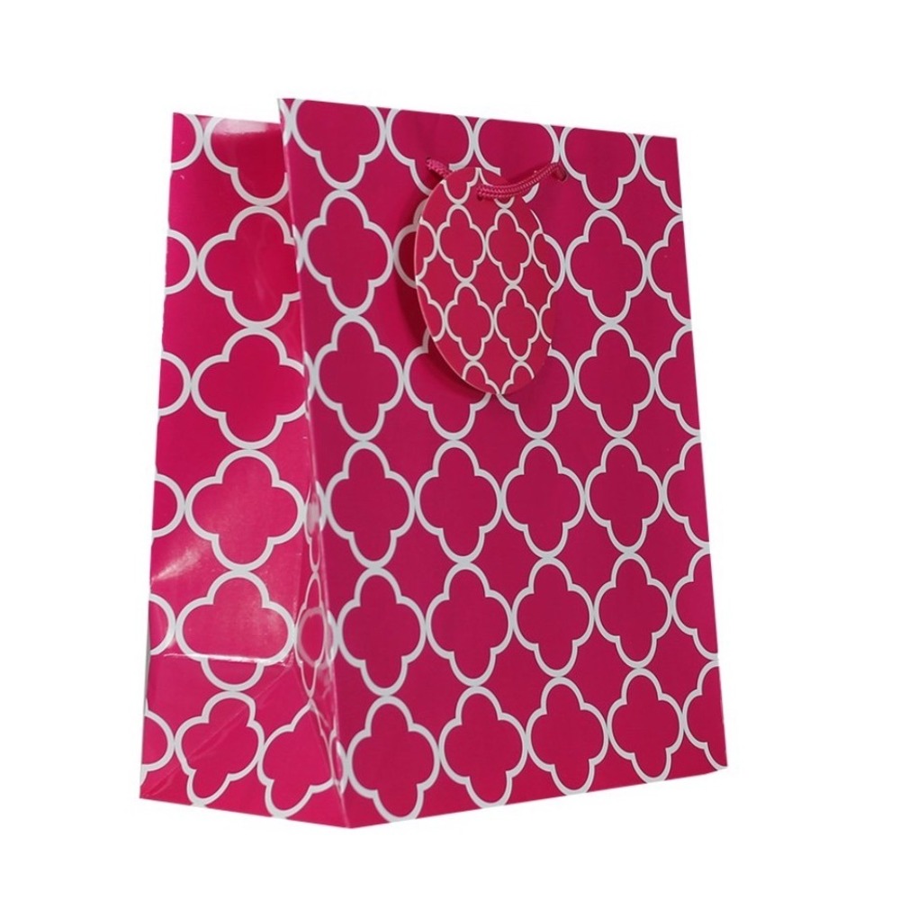12 Oriental Trading‎ Pink Print Party Favor Gift Bag Geometric 9" x 7"